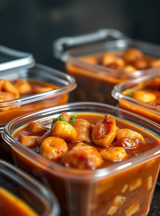 leftover seafoodgumbo in containers