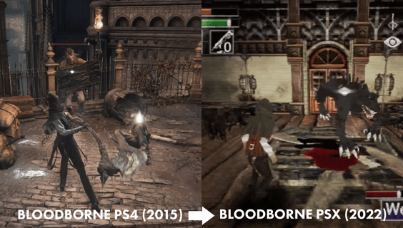 Bloodborne PS4 2015 vs 2022's Demake Bloodborne PSX Screengrab Comparison.