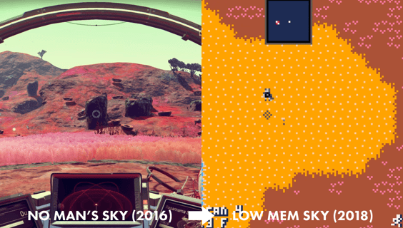 No Man's Sky 2016 vs 2018's Low Mem Sky Demake Screengrab Comparison.