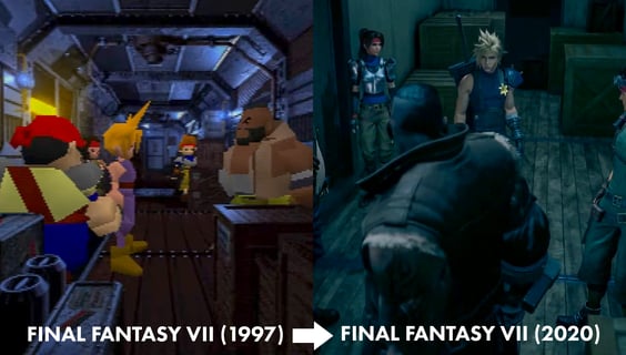 Final Fantasy VII (1997) vs 2020's Remake stroke Hybrid (or Rehybrid) Screengrab Comparison.