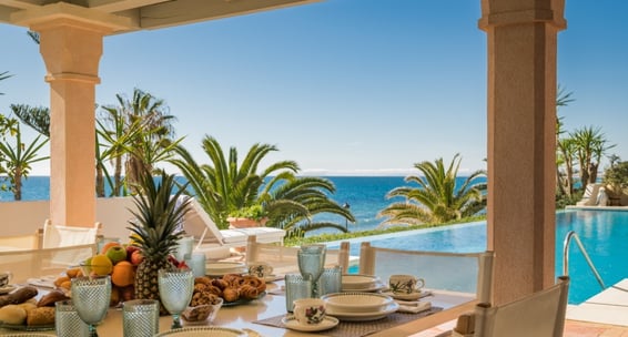 Pool area at Villa El Rincon, a luxury beachfront villa in Marbella.