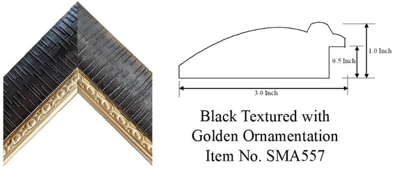 Black Textured with Golden Ornamentation Picture Frame