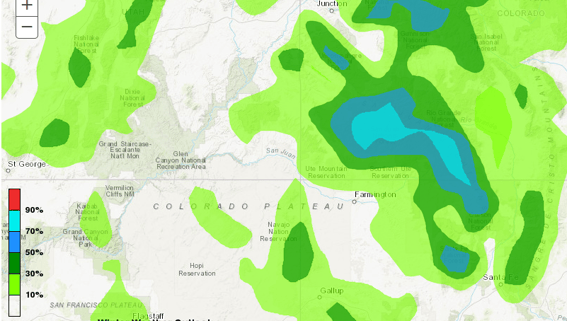 Sample NOAA / WPC 4 to 7 day snow/sleet probability map to show sample of map colors.