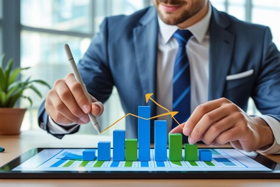 tablet showing a cash flow graph, entrepreneur marking
