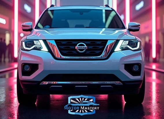 a white nissan suv with a red light on it