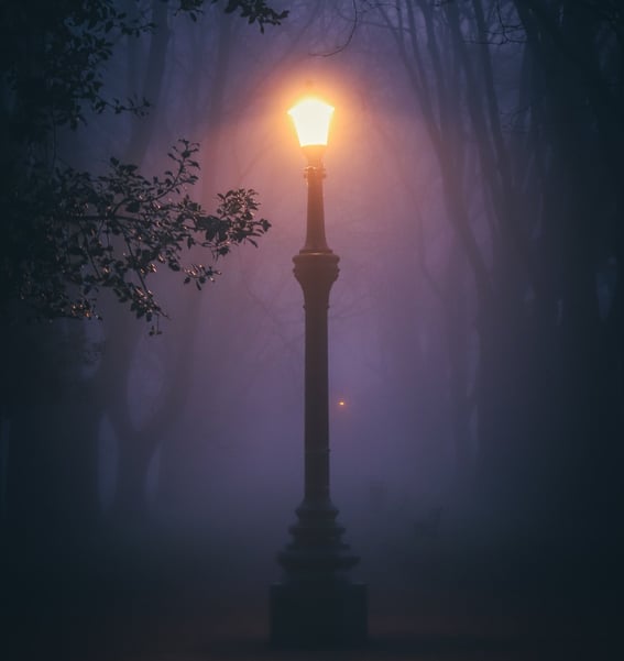Streetlamp glowing in darkness representing Balki International’s focused vision and guidance in international trade