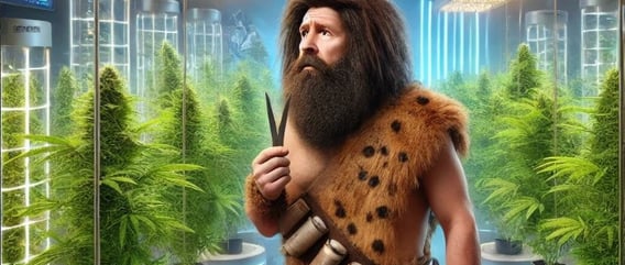 Caveman deciding when to harvest his plants
