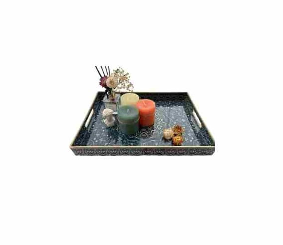 Plastic Serving Tray with Handles,Large Ottoman Tray for Living Room,Large Rectangle Trays for Ottom