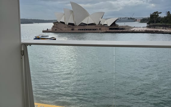 Wake up on your cruise ship balcony at Sydney Harbour next to Sydney Opera House