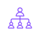 Flat vector icon of four user silhouettes connected by a purple network structure, representing CRM 