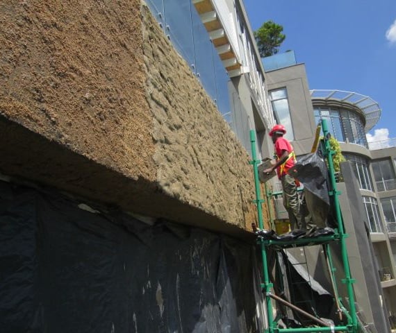 Specialized waterproofing plaster application on multiple story building, Sandhurst Towers, Sandton