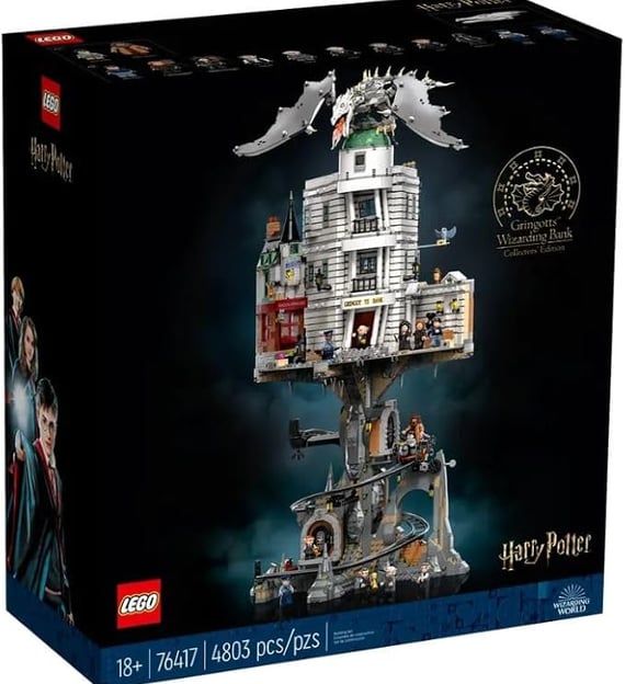 Modello LEGO Gringotts, la banca dei maghi, con dettagli architettonici ispirati ai film di Harry