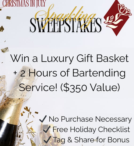 christmas in july sweepstakes flyer allegro events gold champagne giveaway
