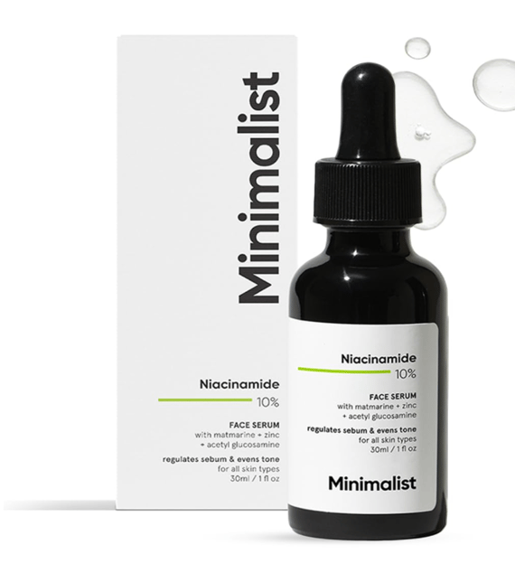 Minimalist 10% Niacinamide Serum bottle - controls oil, shrinks pores, balances skin