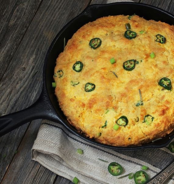 Mexican Cornbread (Pan de Elote) in an iron skillet