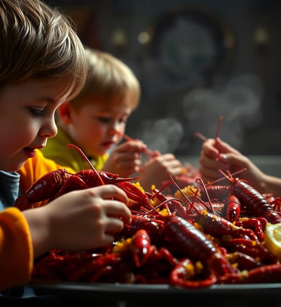 kids eating crawfish