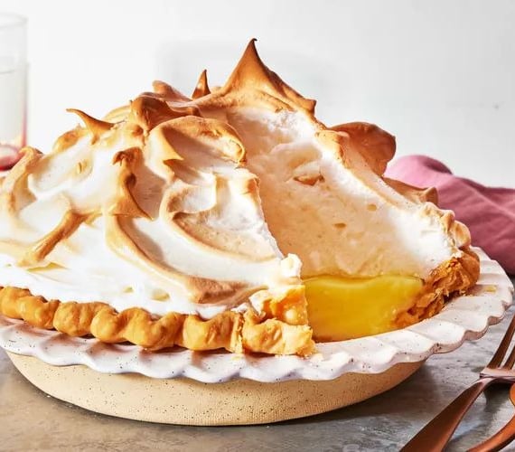 Lemon Meringue Pie with slice missing
