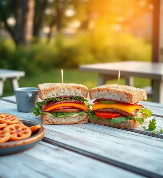 sandwiches on a picnic table