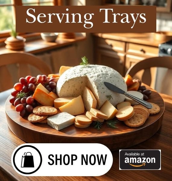 wooden Serving Tray with a cheeseball on it