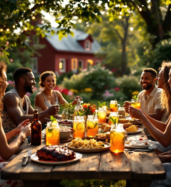 backyard barbecue in the South where people are drinking southern sweet tea