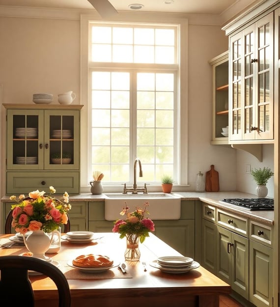 a southern charm kitchen with a table and chairs and a table