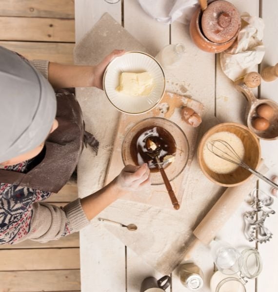 a woman measuring food