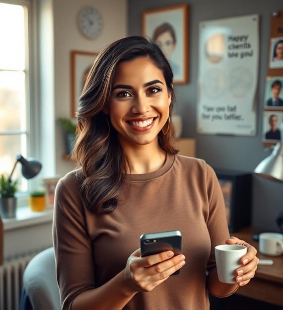 a woman holding a cell phone