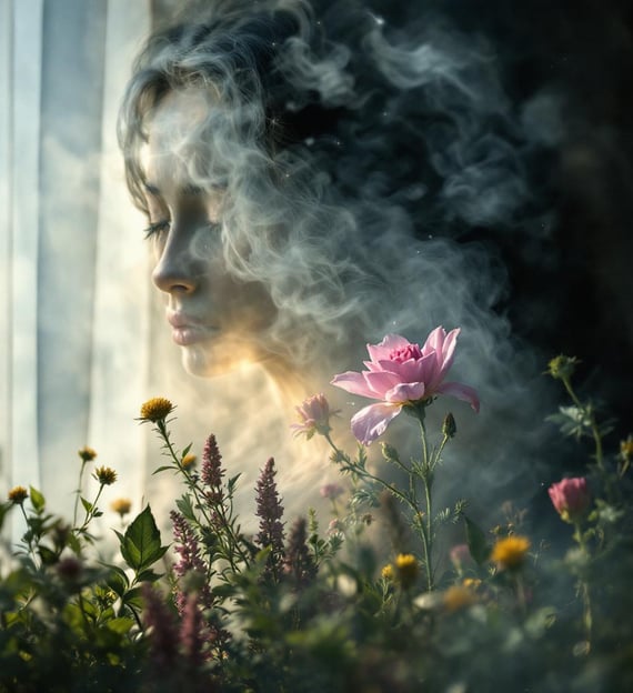 a woman with a flower in her hand