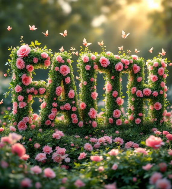 a flower garden with a word that says faith