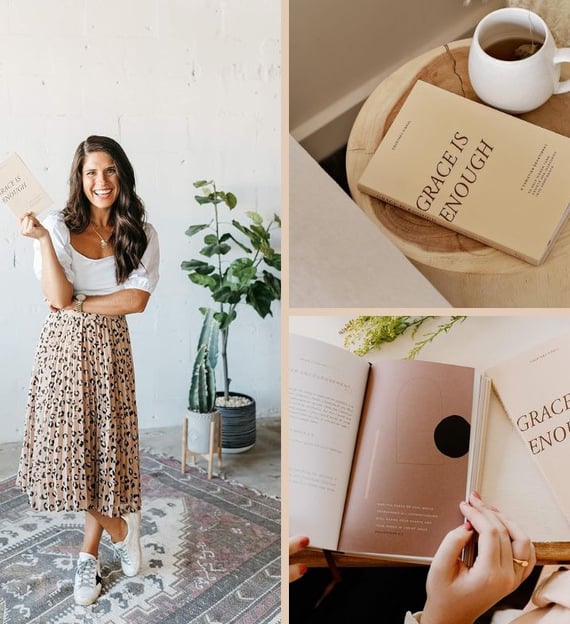 Woman holding the book titled Grace is Enough
