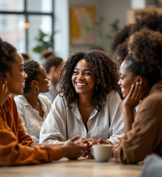 a group of people sitting at a table