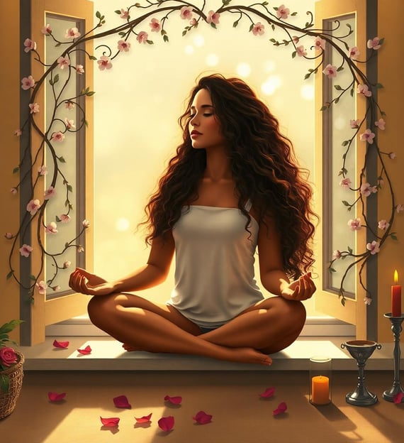 a woman sitting in a window meditating