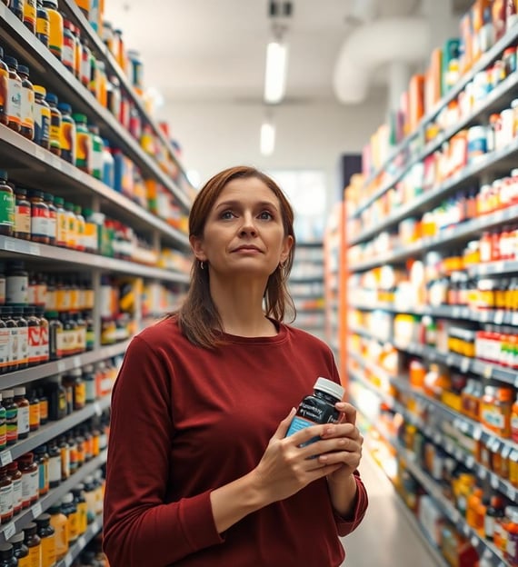 a woman deciding which supplements to buy