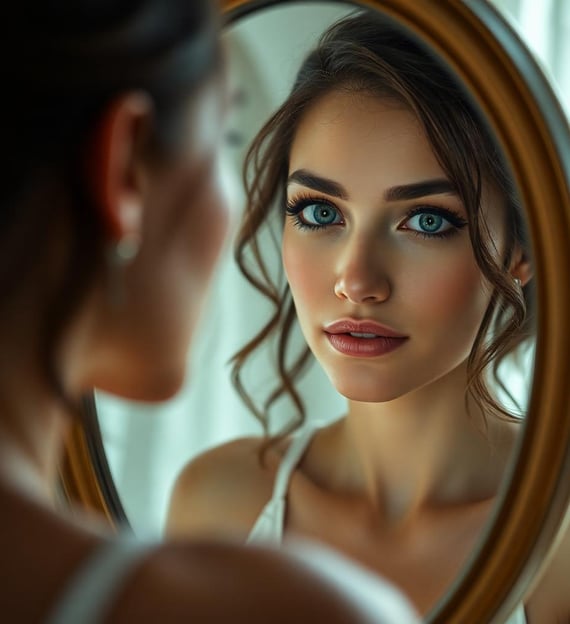 woman looking in the mirror