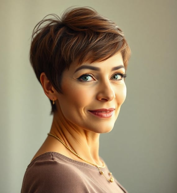 a woman with a pixie haircut