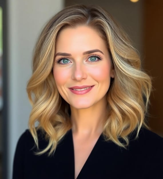 a woman with blonde hair and blue eyes