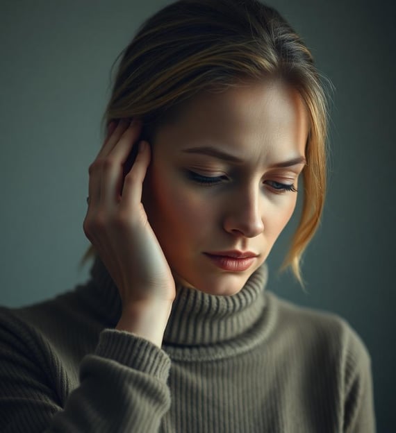 a woman in a turtle neck sweater and turtle neck sweater