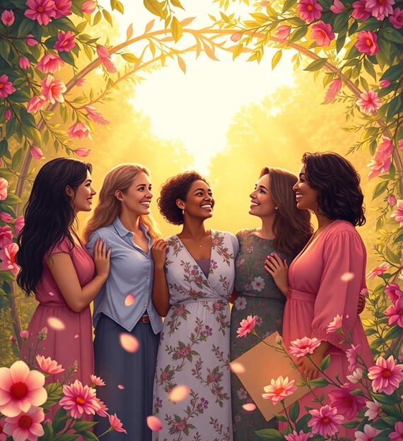 a group of women standing in a garden
