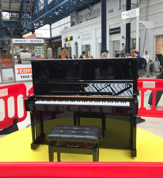 Steinway piano at Brighton Station before Channel 4’s The Piano with Claudia, Mika & Jon Batiste