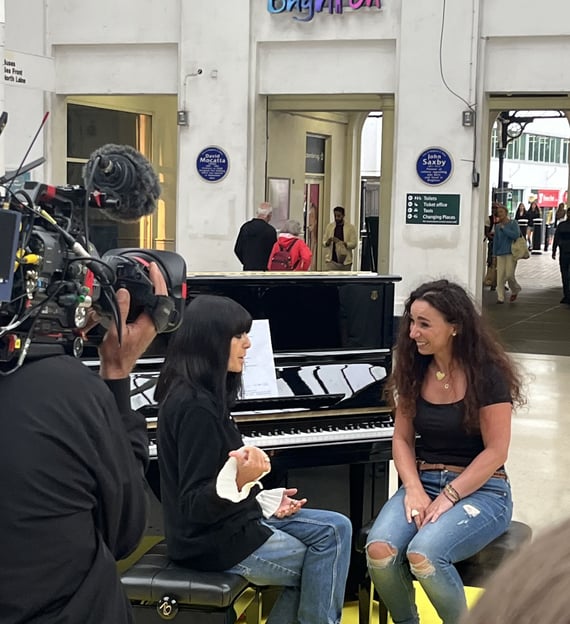 Helen Spooner and Claudia Winkleman chatting before performance on The Piano, Channel 4