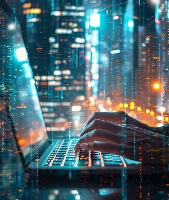 a matrix where fingers working on laptop