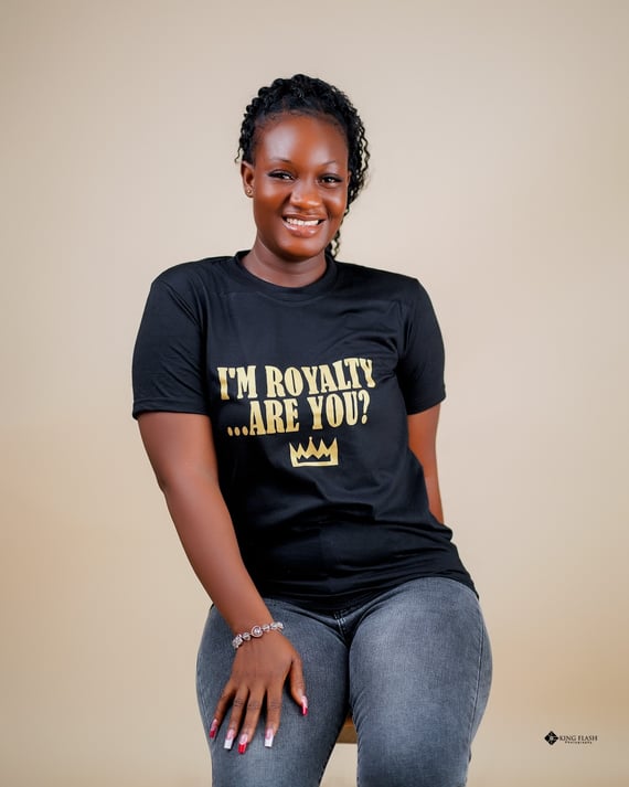 "I'm Royalty are you?" gold text on black Christian T-shirt