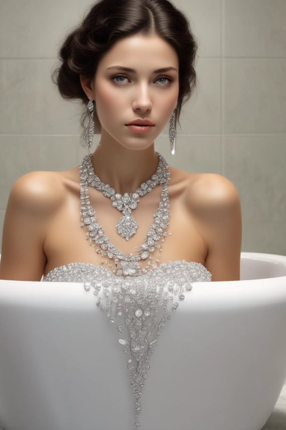 a woman in a white dress and jewelry