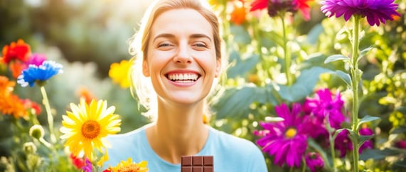 a woman holding a chocolate bar in her hands