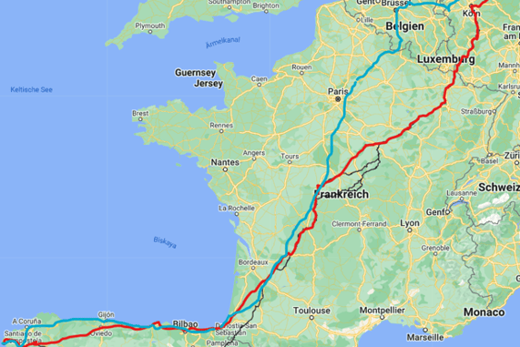 Map of my pilgrimage across Europe