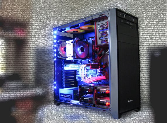 a computer case with a computer and a computer