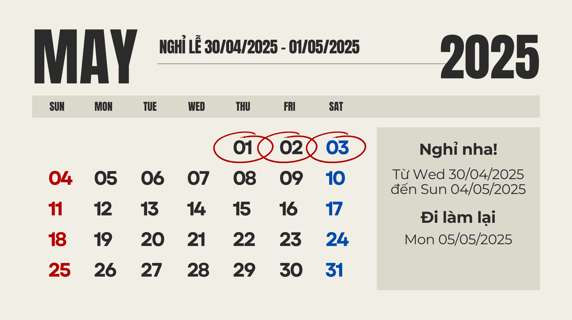 Nghỉ lễ Giỗ Tổ Hùng Vương 2025, Lễ 30/04/2025 và Lễ 01/05/2025