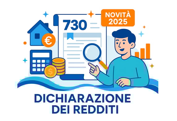 Illustrazione vettoriale moderna rappresentante la dichiarazione dei redditi 2025