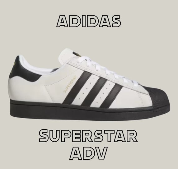 a pair of adidas superstar ADV white with black sole