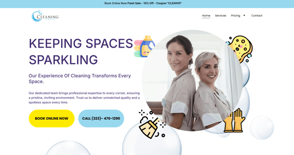 Professional cleaning service website with clear listings and easy booking.